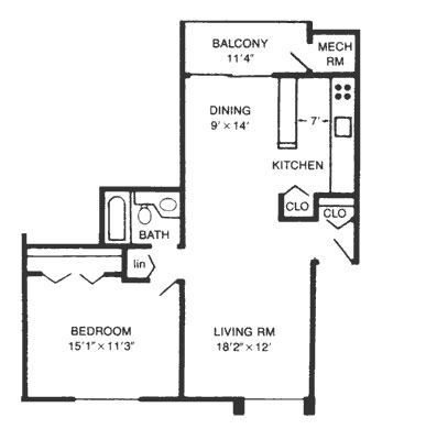 1 Bedroom floor plans - 1 bathroom