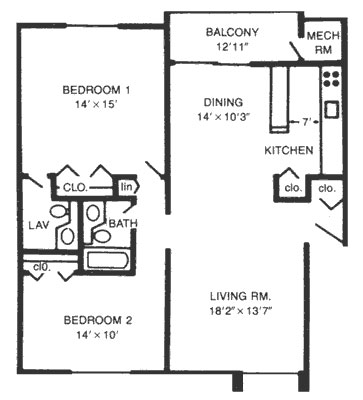 2 Bedroom floor plans - 1.5 bathrooms