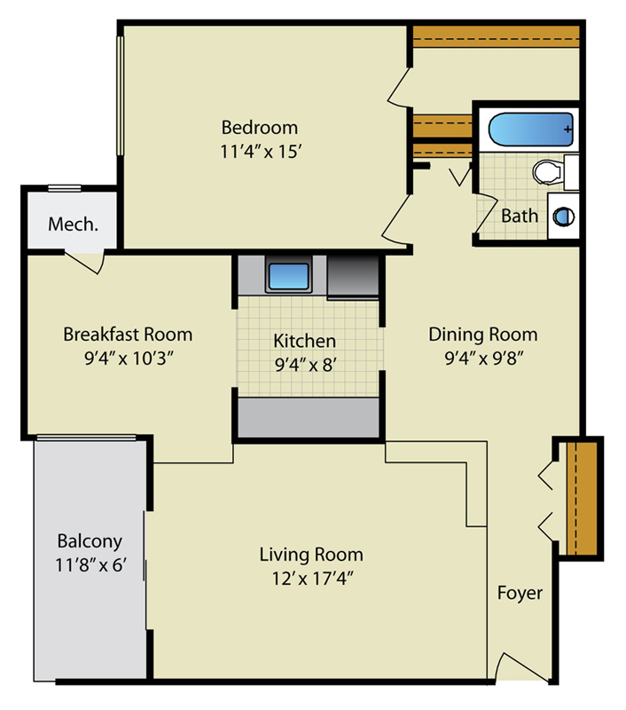 1 bedroom floor plans - 1 bathroom