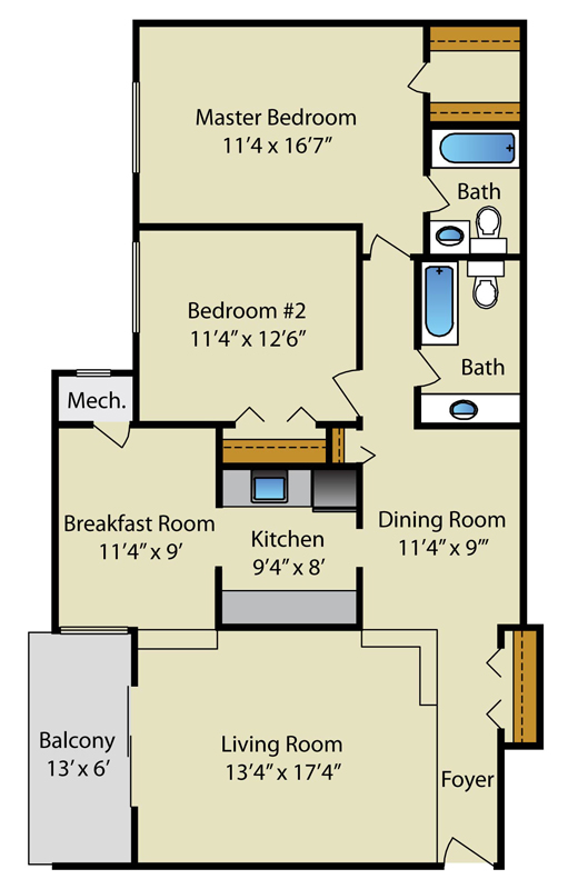 2 bedroom floor plans - 2 bathrooms