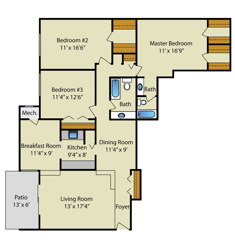 3 bedroom floor plans - 3 bathrooms