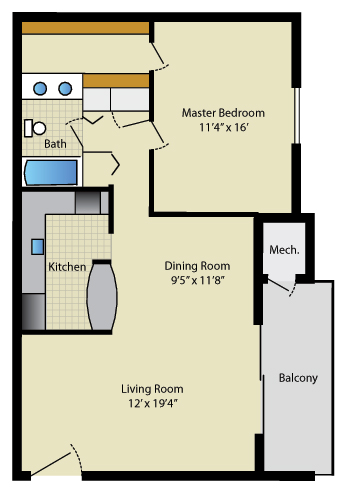 1 bedroom floor plans - 1 bathrom