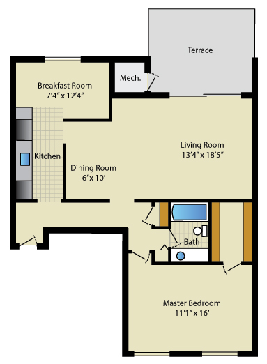 1 bedroom floor plans - 1.5 bathroom with breakfast room