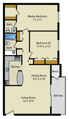 2 bedroom floor plan - 1.5 bathroom